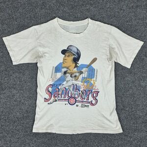 Vintage 1990 Salem Sportswear Ryne Sandberg Chicago Cubs T-Shirt White MLB FLAWS